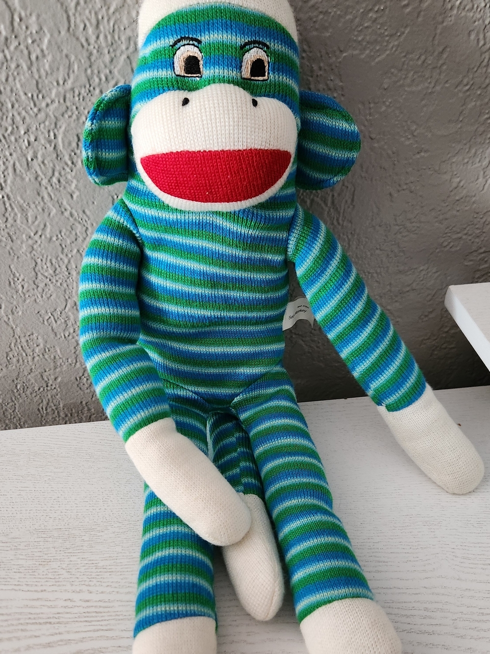 Vintage Dan Dee Sock Monkey Plush Blue Green Striped 18" Stuffed Animal